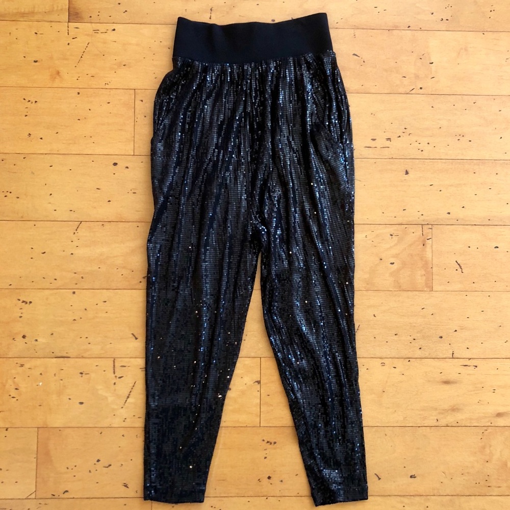 H &M Harem Pants Black Sequin XS Shiny Bling
